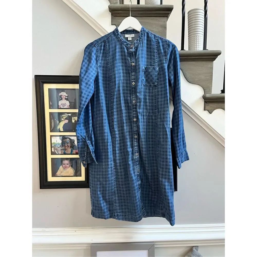 J. Jill Denim Blue Check Lyocell Button Down Shirt Dress sz XSP